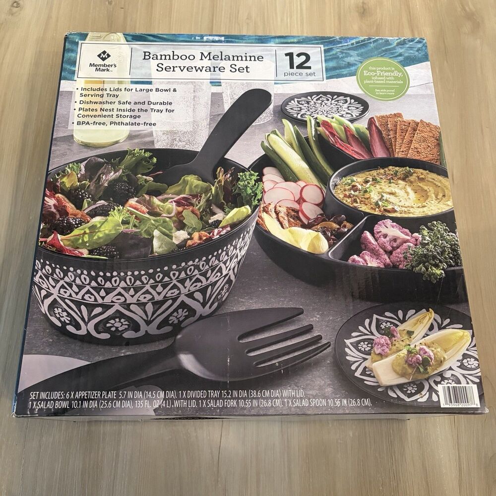 Members Mark 12-Piece Bamboo Serveware Set - New in Box - Tray, Plate, more